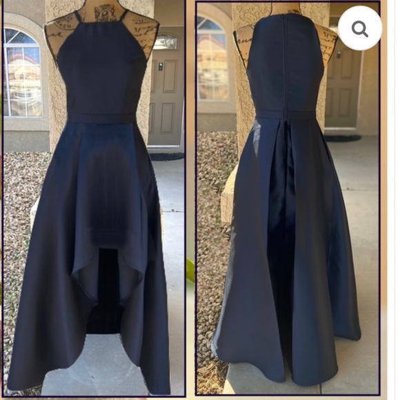 Lulus NavyBlue Broadway Show High-Low MidWeight Taffeta Construction Gown NWOT M - Picture 15 of 16